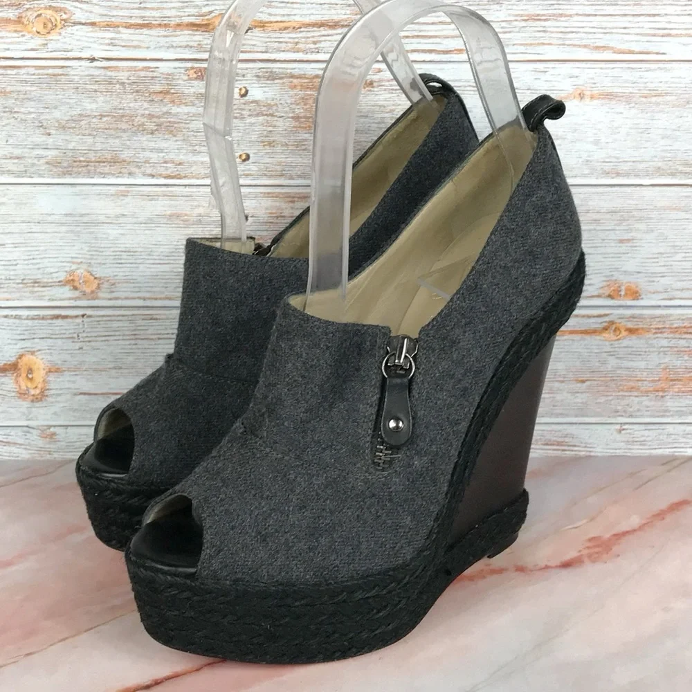 Christian Louboutin Deroba Platform Wedge Peep-toe Gray Espadrille